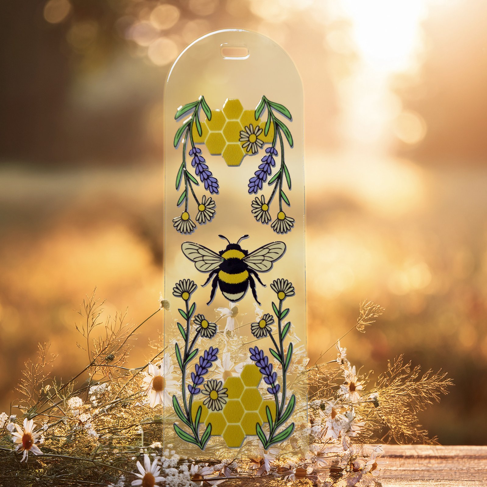 Clear Acrylic Bee Bookmark with Honeycomb and Spring Flowers