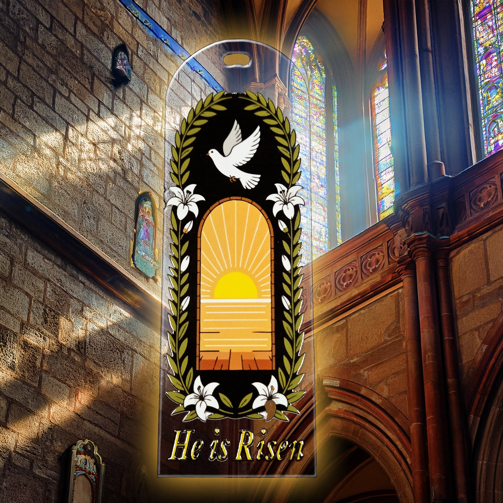He is Risen Acrylic Bookmark, Dove & Sunrise Design