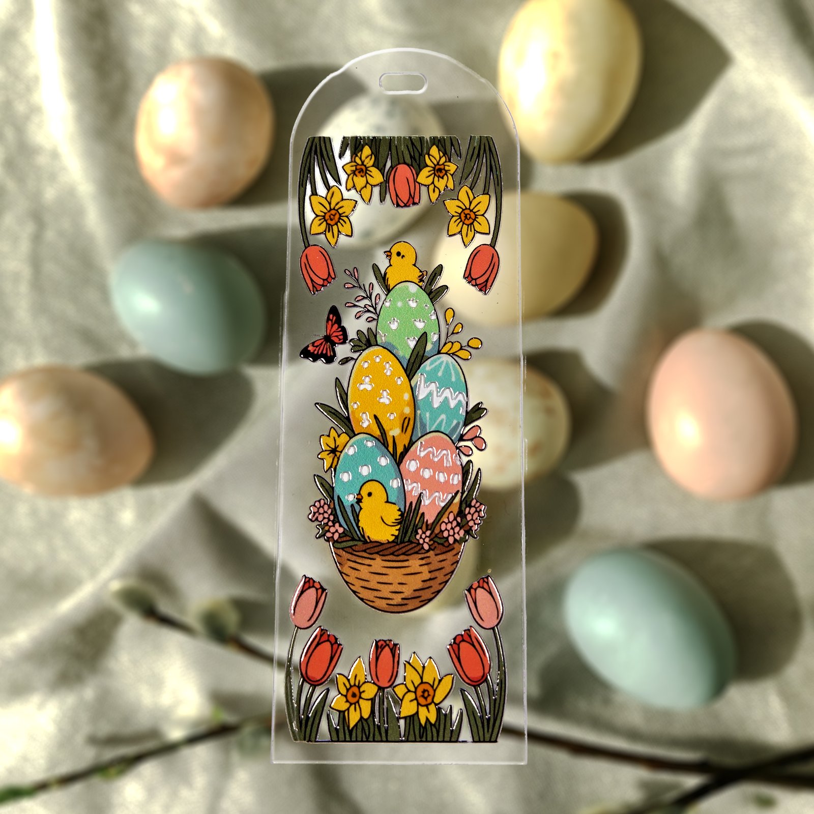 Easter Basket Acrylic Bookmark, Eggs, Chicks & Spring Flowers