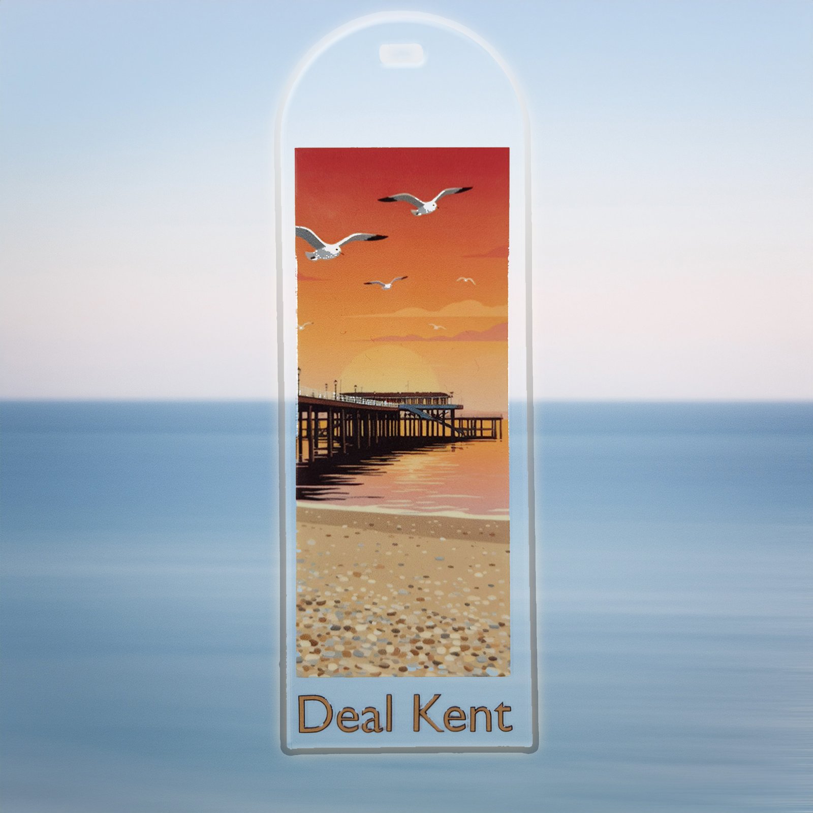 Deal Pier Sunrise Acrylic Bookmark, 1940s Travel Poster Style