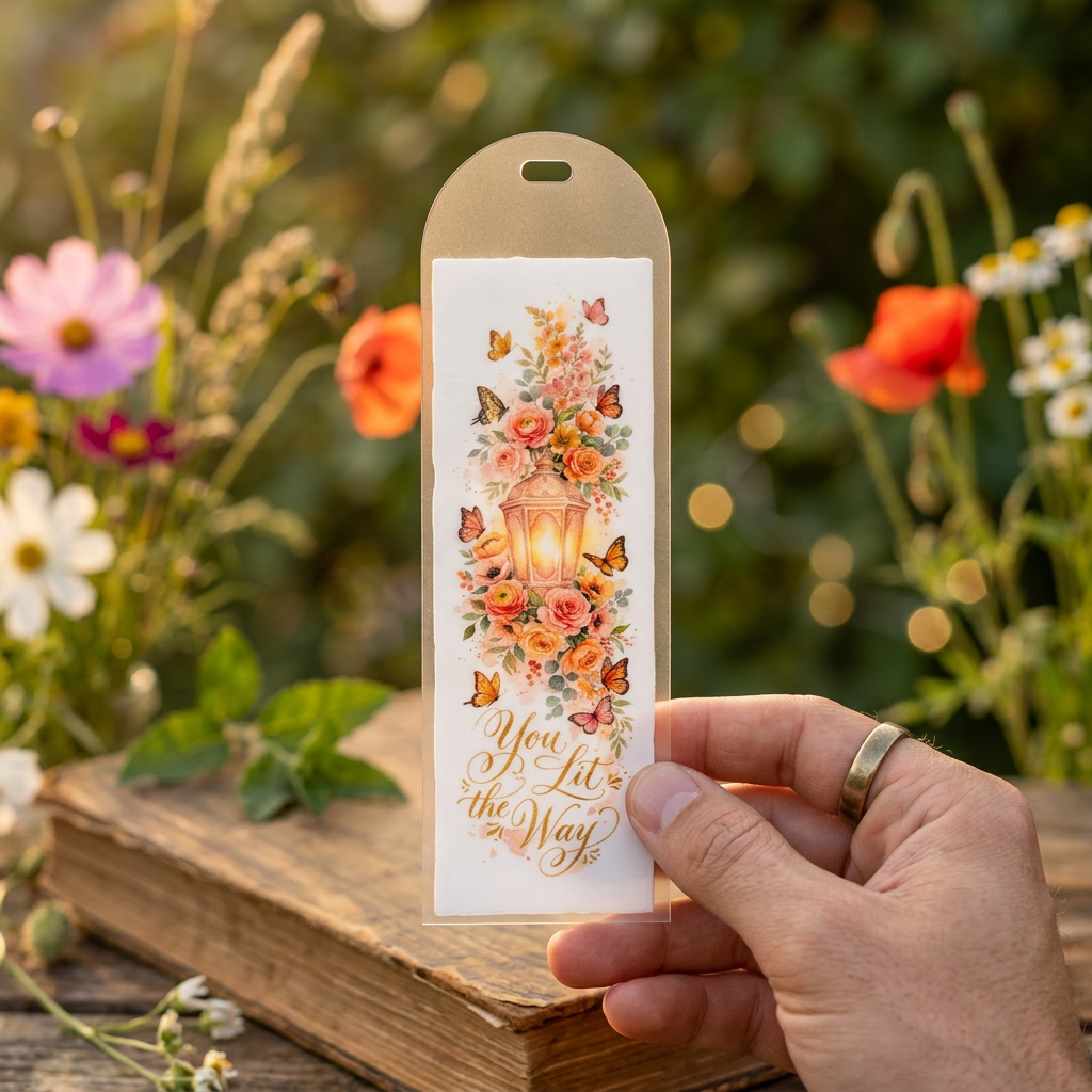 You Lit the Way Acrylic Bookmark, Lantern & Roses Design
