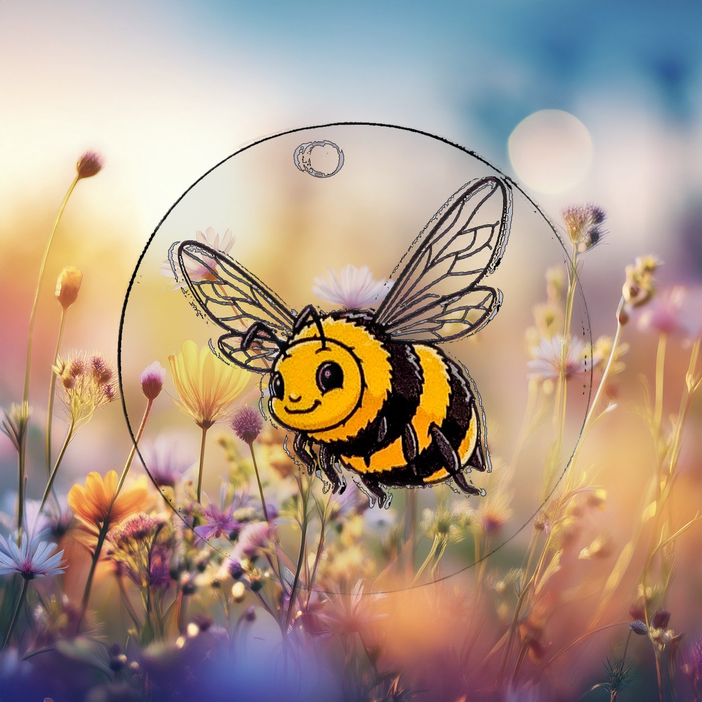 Smiling Bee Acrylic Keyring – Clear or Black