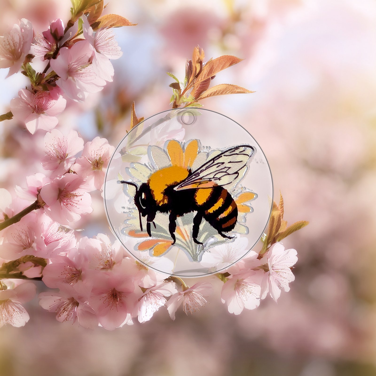 Bee on Flower Acrylic Keyring | Clear or Black | Style 1