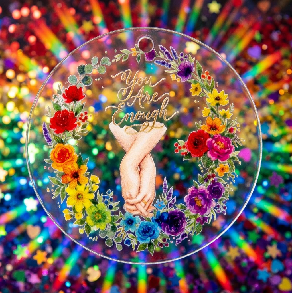 Rainbow Floral Wreath Acrylic Keyring | You Are Enough