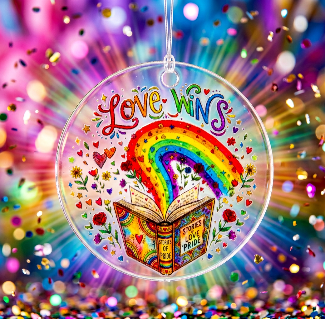 Rainbow Book Acrylic Keyring | Hearts & Flowers Design