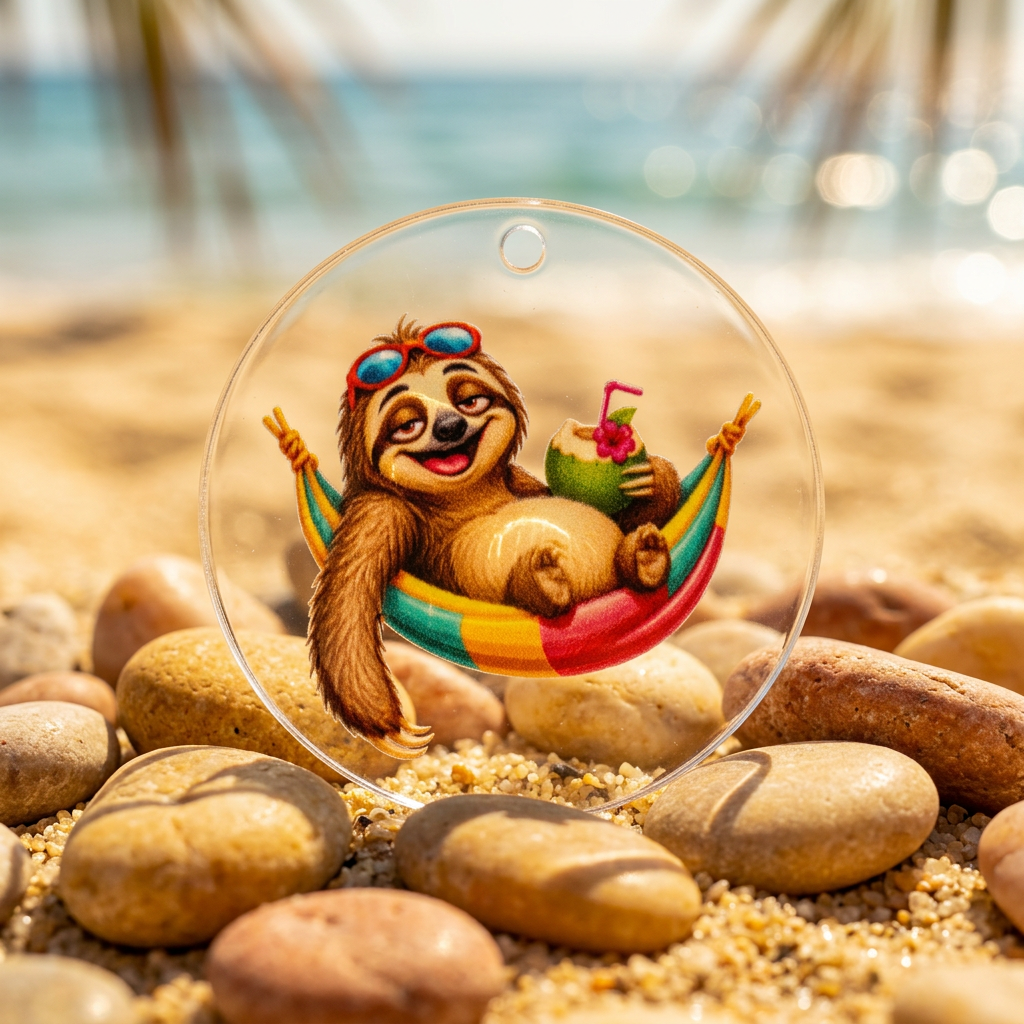 Sloth in a Rainbow Hammock Acrylic Keyring