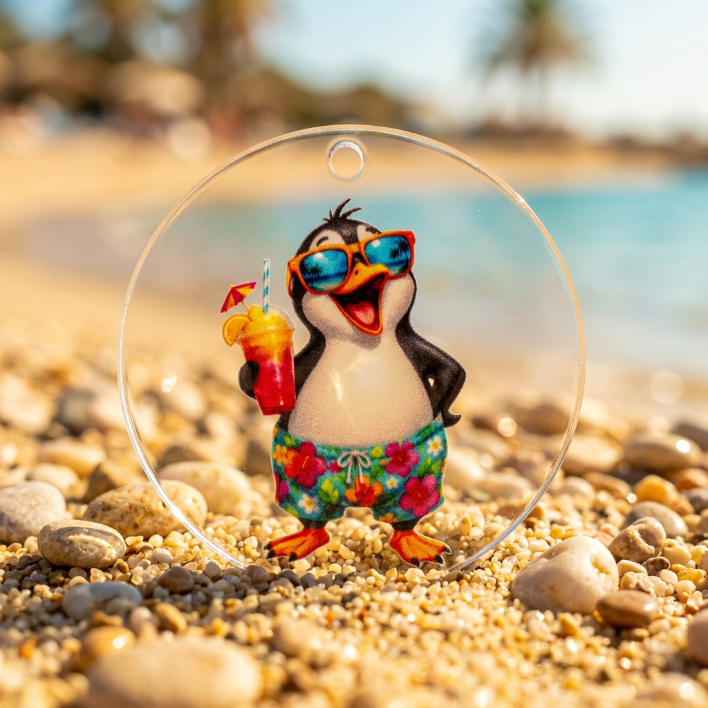 Penguin in Swim Shorts Acrylic Keyring
