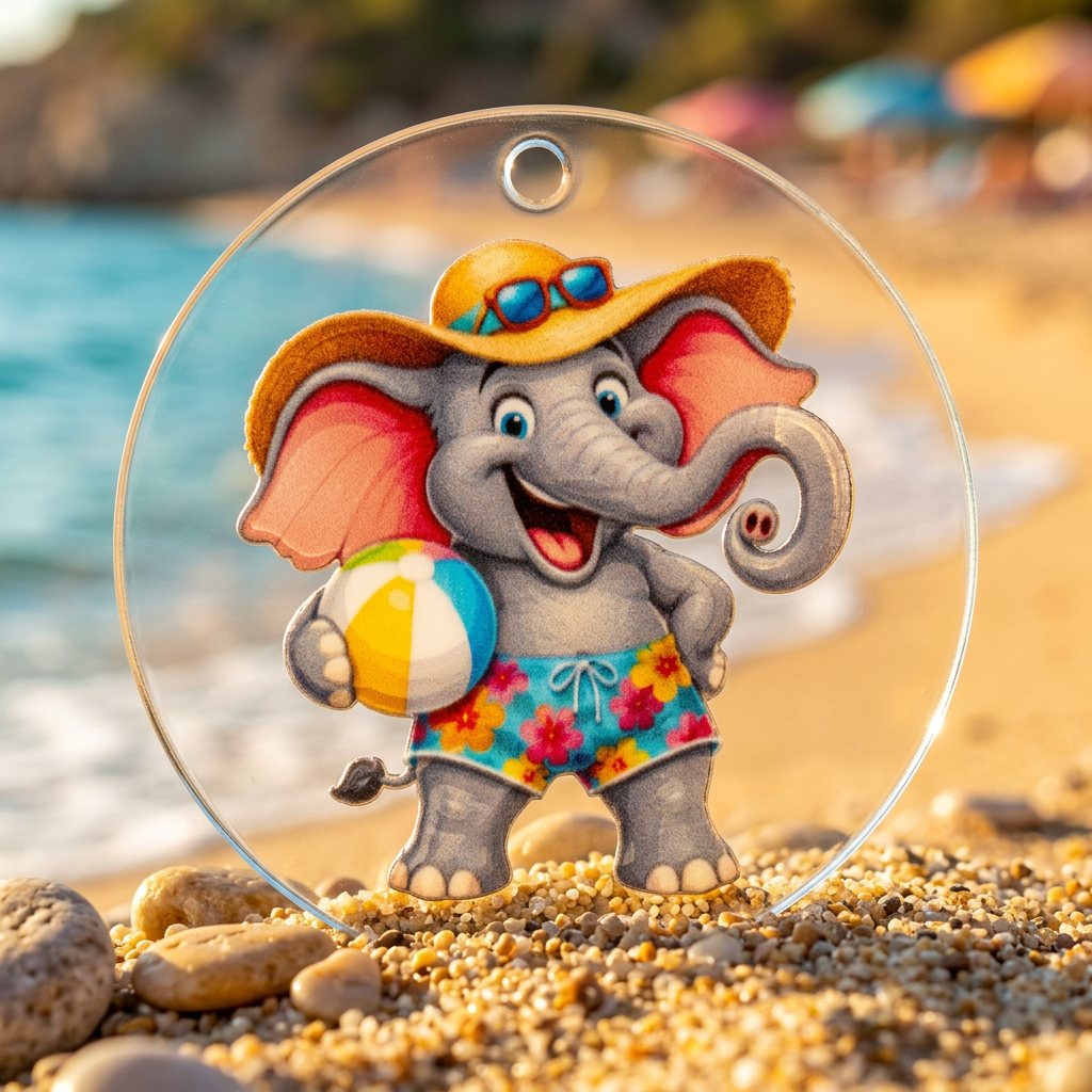 Baby Elephant in a Sun Hat Acrylic Keyring