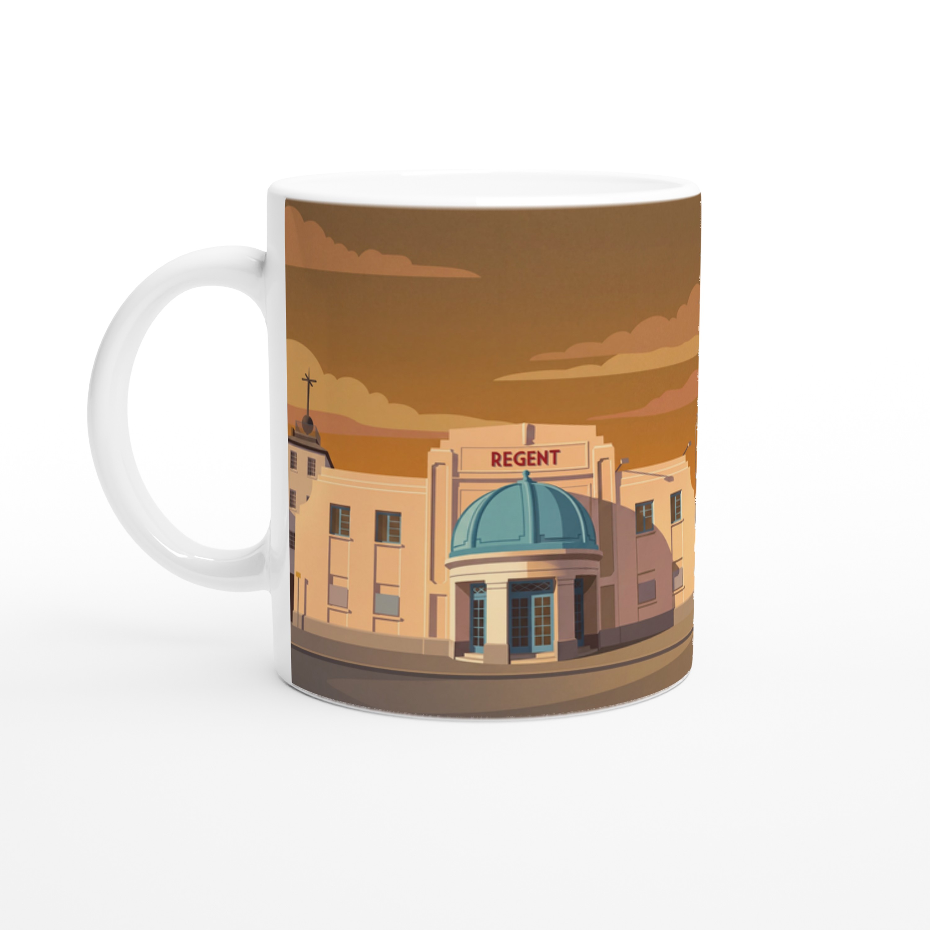 Regent Cinema Deal Mug, Retro Travel Poster Design