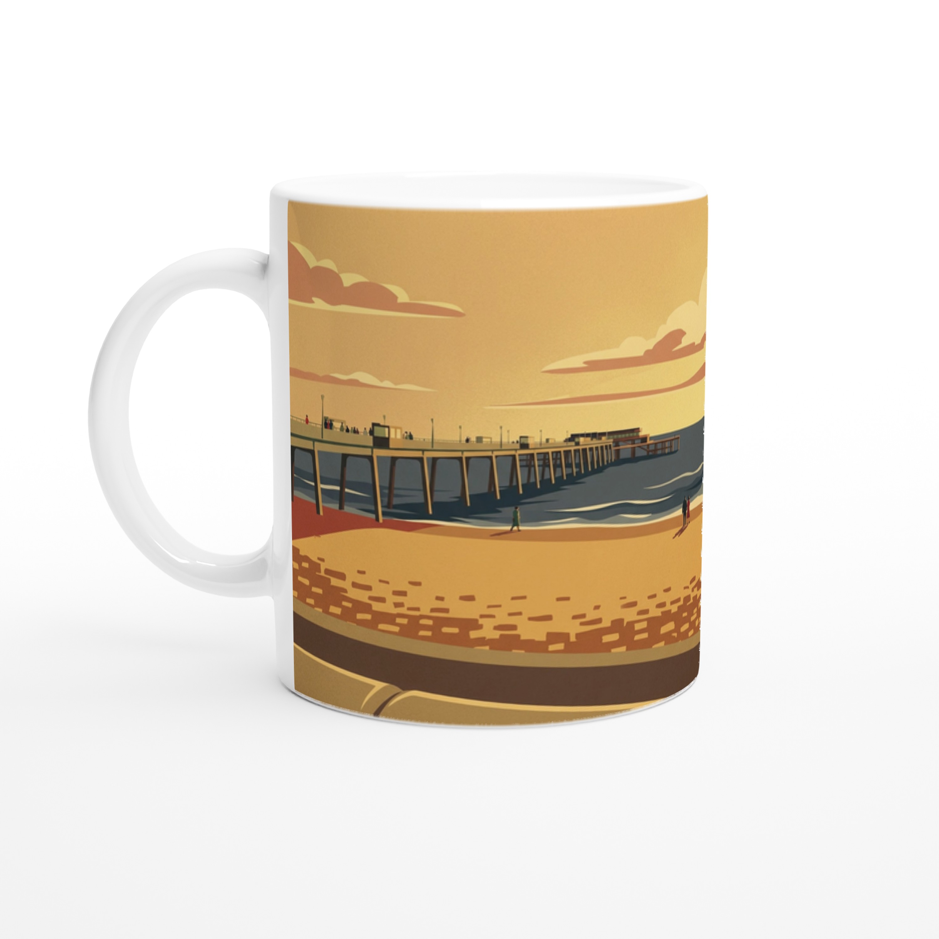 Deal Pier Ceramic Mug, Vintage Illustration with Daniel Defoe Quote