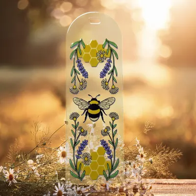 Clear Acrylic Bee Bookmark with Honeycomb and Spring Flowers
