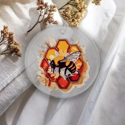 Acrylic Bee Keyring, Honeycomb Design