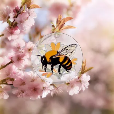 Bee on Flower Acrylic Keyring, Style 1