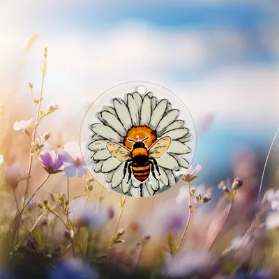 Bee on Flower Acrylic Keyring, Style 2
