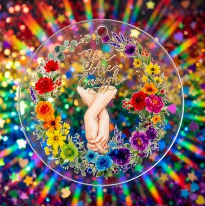 Rainbow Floral Wreath Acrylic Keyring