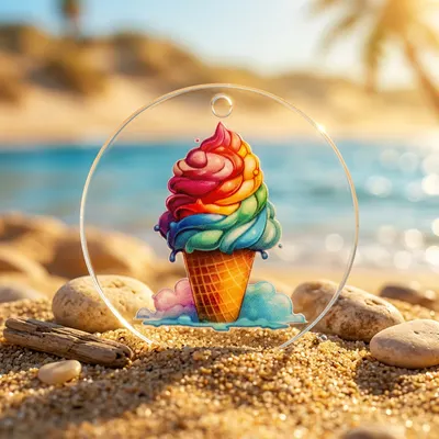 Rainbow Ice Cream Cone Acrylic Keyring